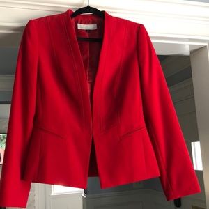 Tahari ASL 6 red clasp front collarless blazer